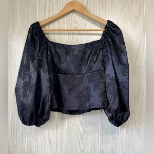 Do + Be Black Satin Puff Sleeve Crop Top Size M LNC